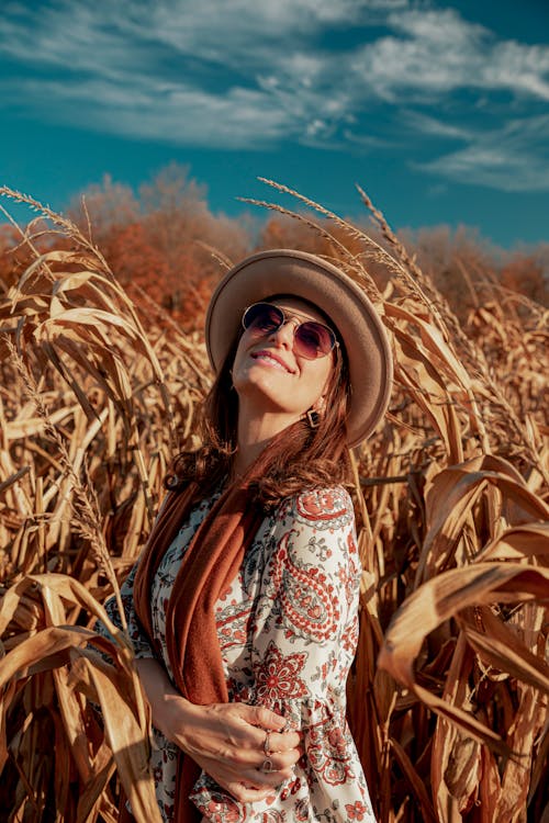 Základová fotografie zdarma na téma hnědý klobouk, krásný, kukuřičné pole