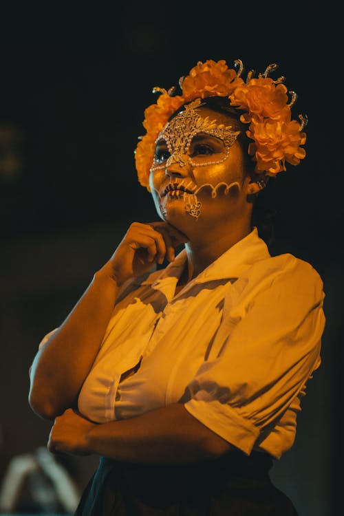 Woman with Makeup at Festival in Dark