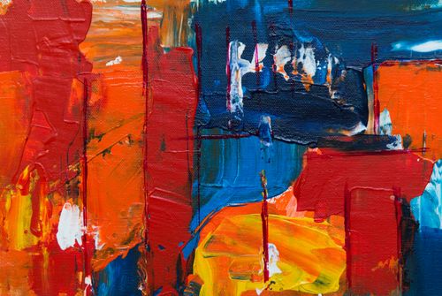 Free Dynamic abstract acrylic painting blending vivid colors and textures on canvas. Stock Photo