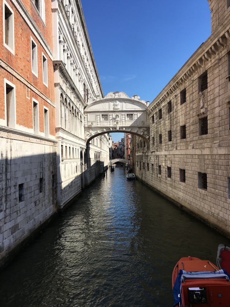 River Between Concrete Buildings