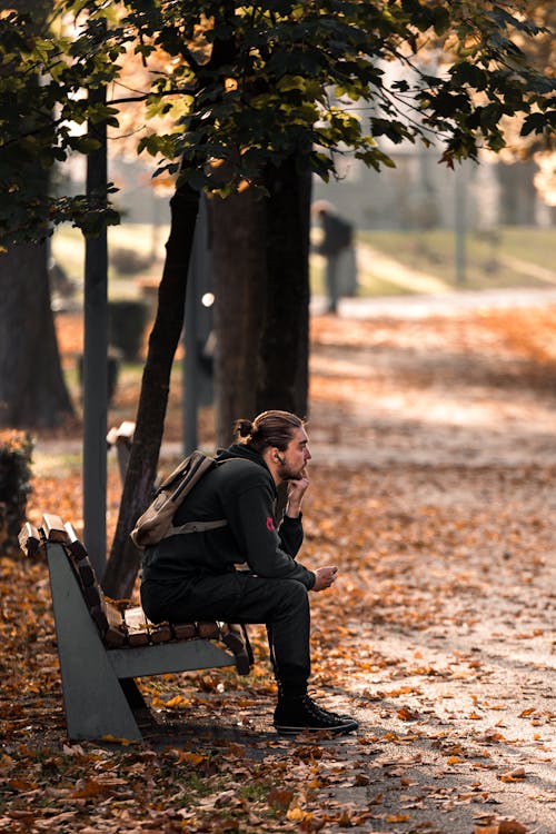 Fotobanka s bezplatnými fotkami na tému jeseň, lavička, muž