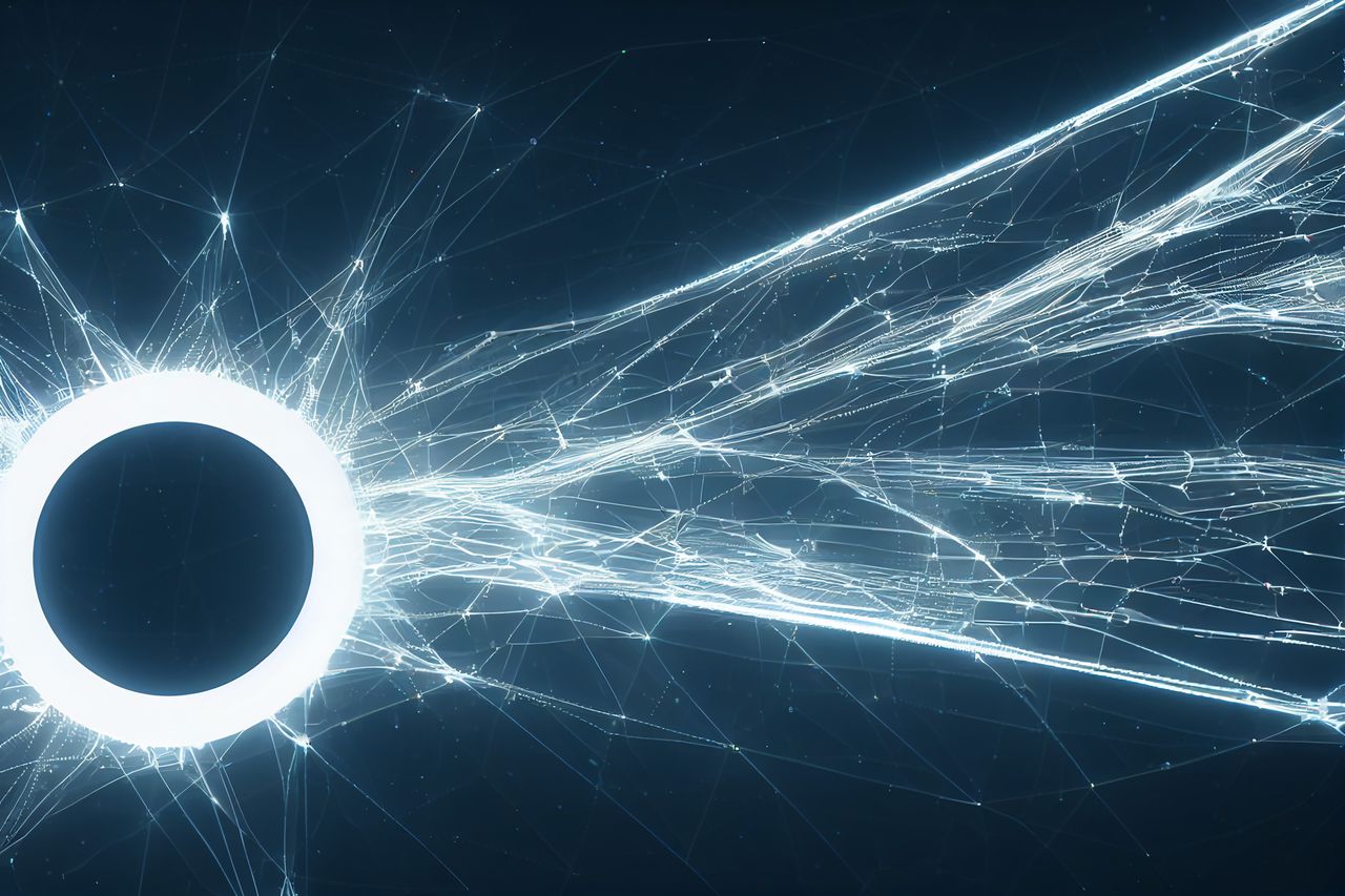 abstract digital artwork illustrating futuristic light trails and comp