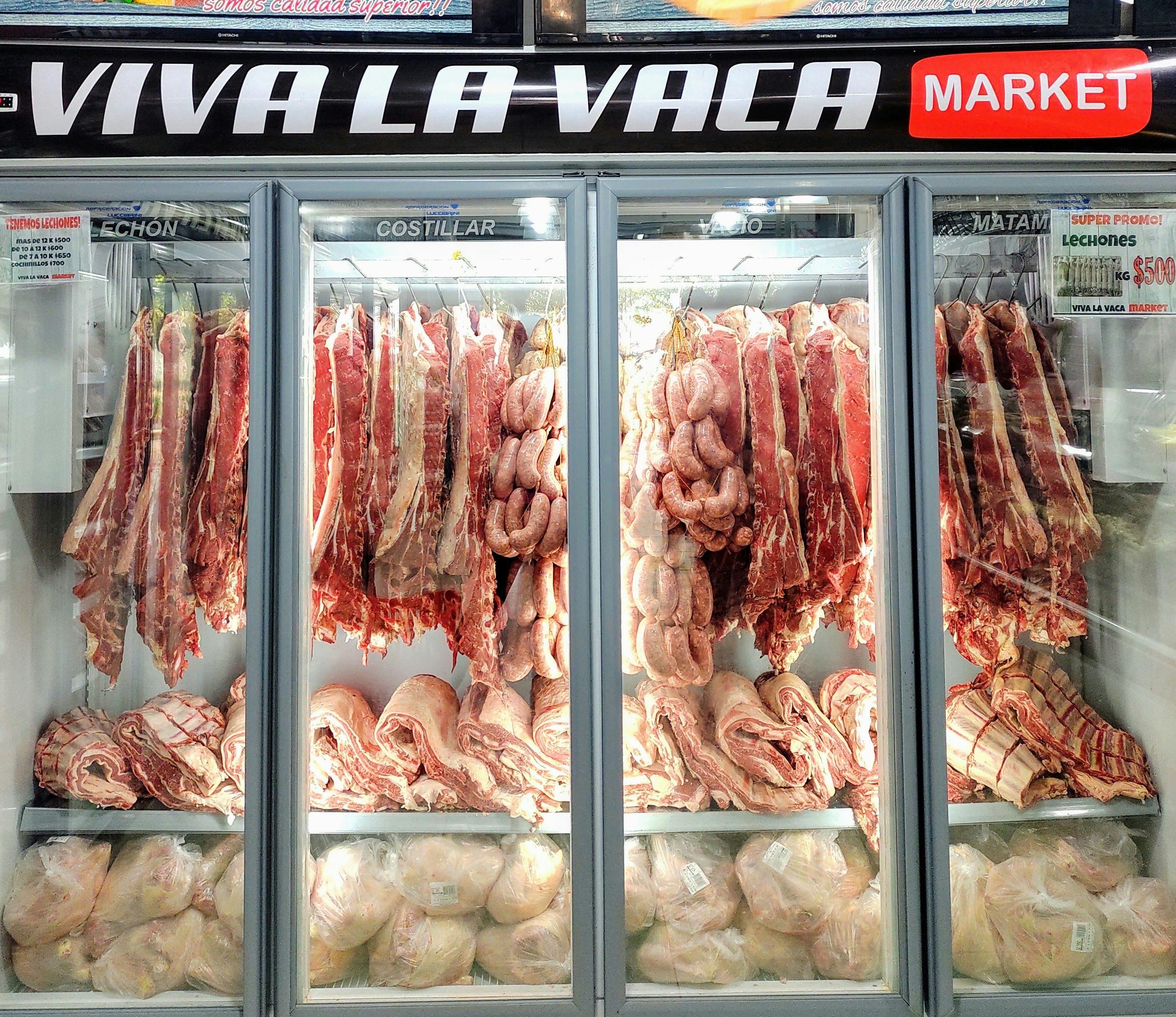 raw meat in upright chiller