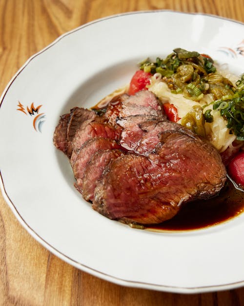 Cooked Meat on White Ceramic Plate