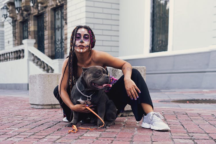 Woman Posing With Dog On Street