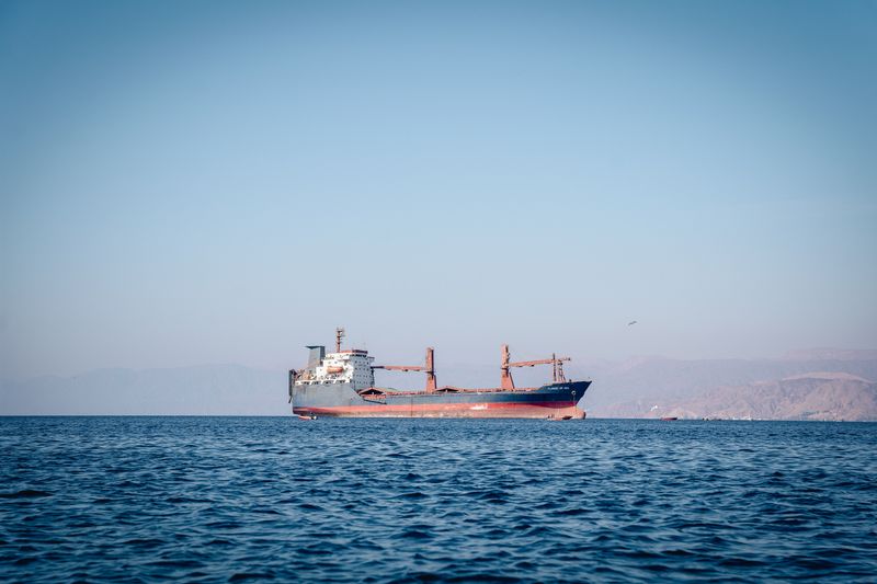 Cargo ship sailing on ocean