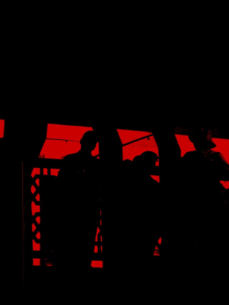 Silhouettes Of People Standing On Bridge