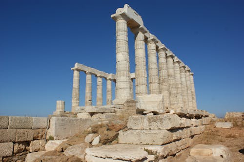 Temple of Poseidon in Cape Sounion, Greece Under Clear Blue Sky
