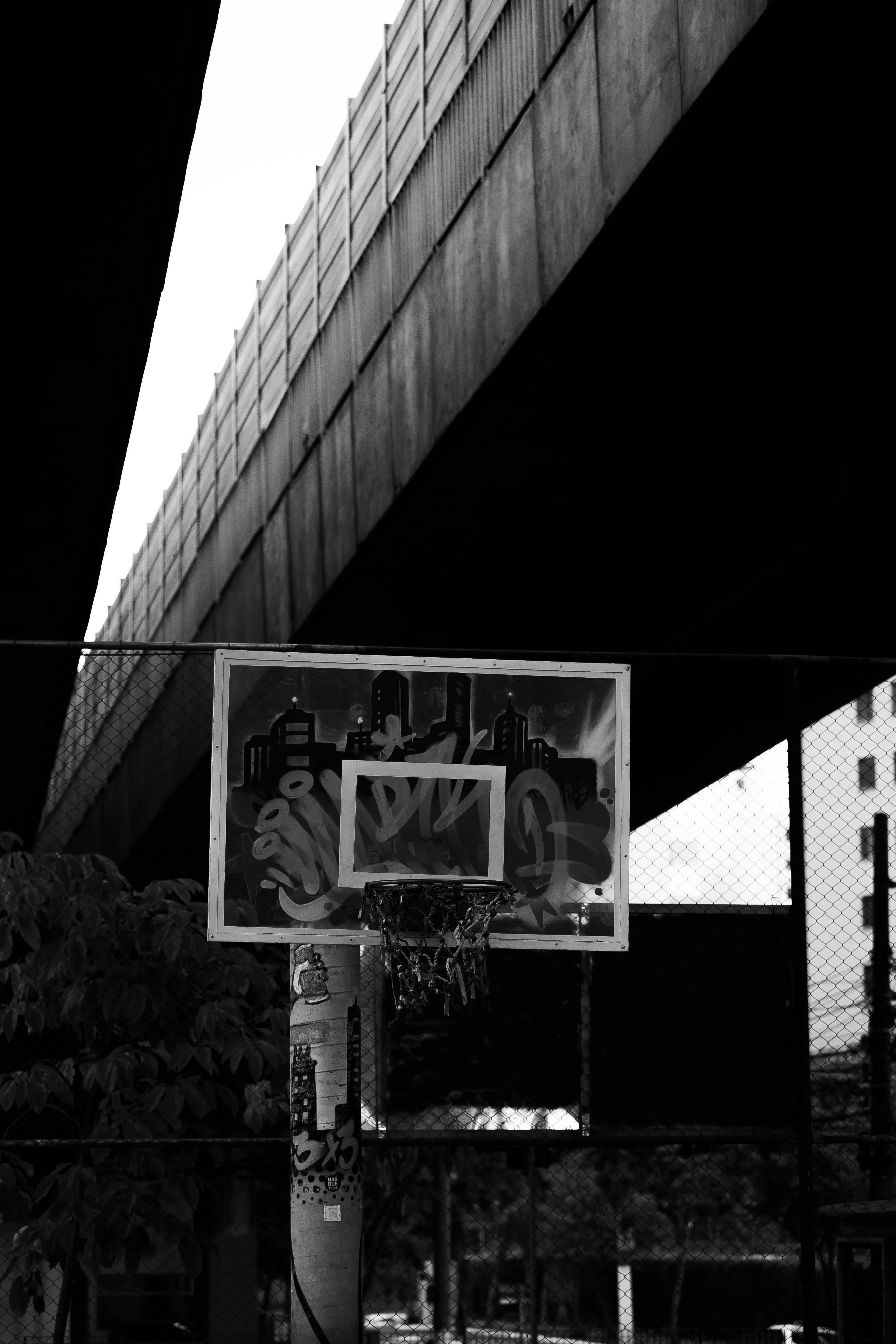 basketball basket in an urban area