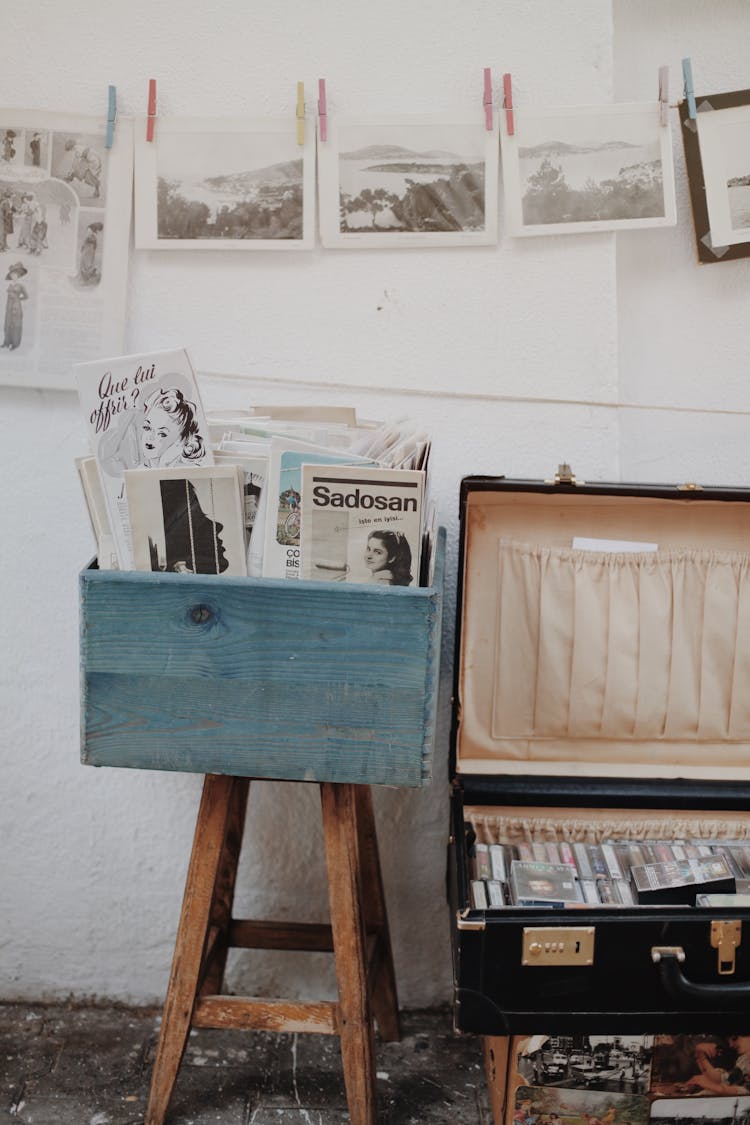 Old Magazines In Wooden Box