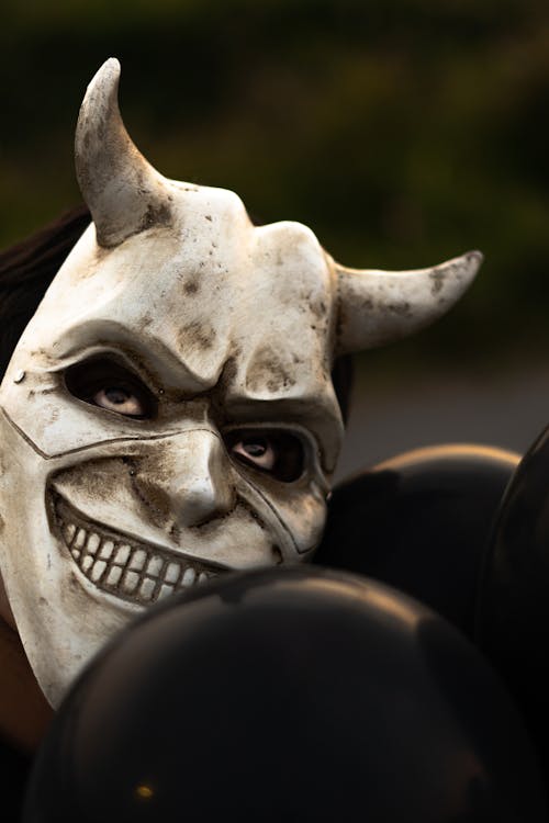 Close-up of a Person in a Scary Halloween Mask
