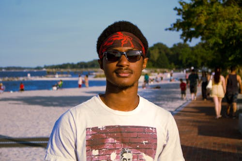 Man Wearing White Crew Neck T-shirt