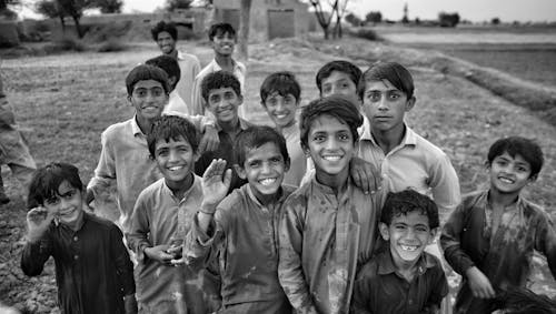 Grayscale Photo of Children