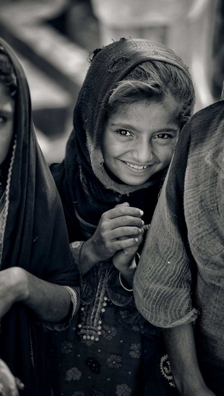 Grayscale Photo Of A Girl Wearing Hijab