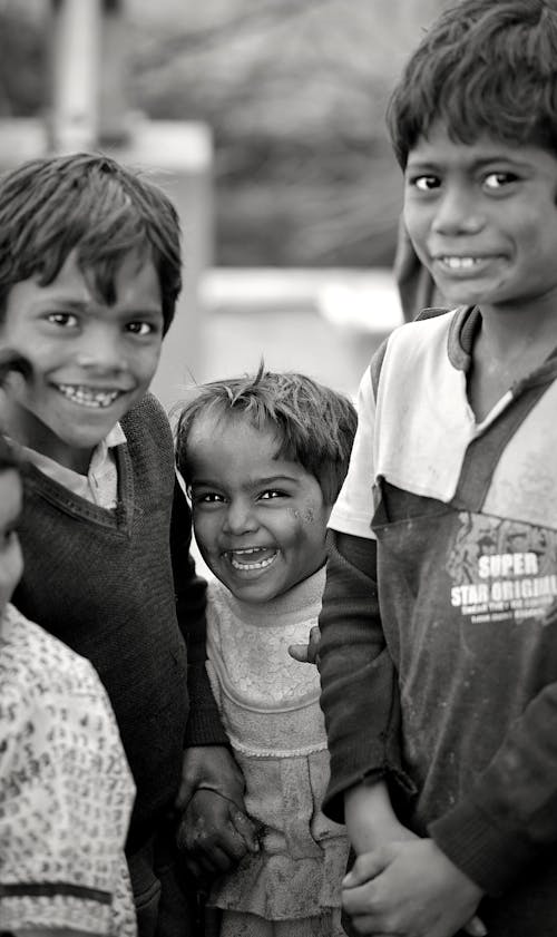 Grayscale Photo of Children