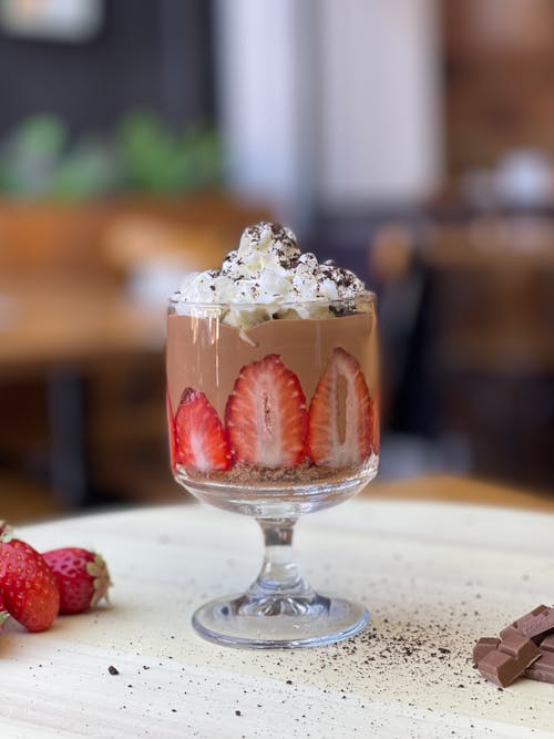 Delicious Mousse with Strawberry Slices