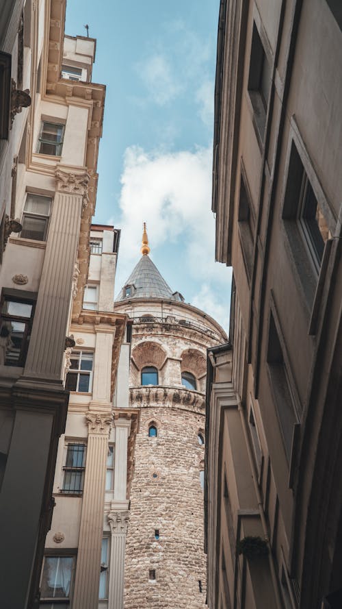 Low-Angle Shot of Concrete Buildings near Galata Tower in Istanbul, Turkey
