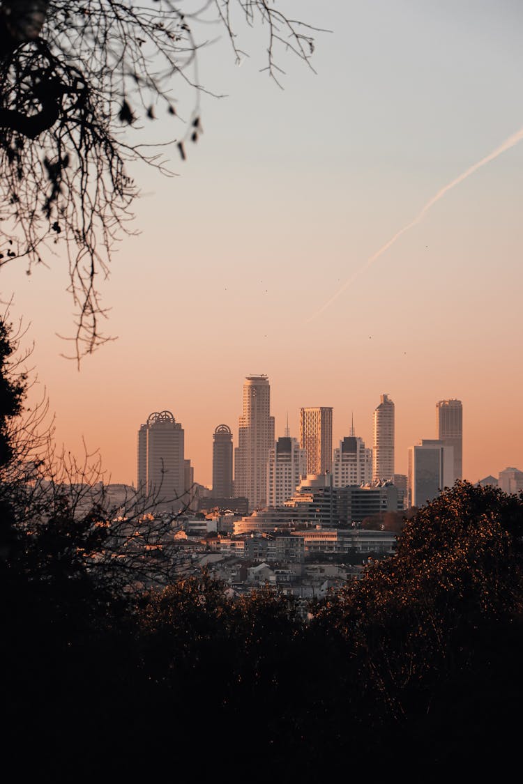 City Skyline Under Sunset Sky