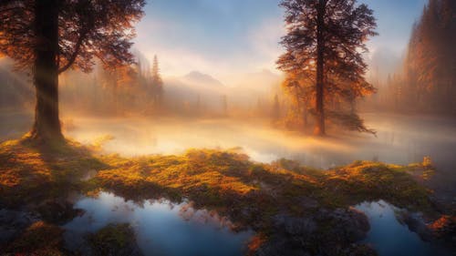 Sunbeams over Marsh in Autumn