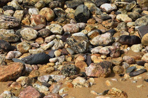 A Group of Gray and Brown Stones on Brown Sand