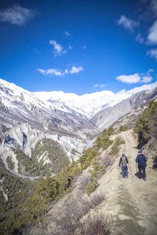 Mountaineers on the Trail in the Nepalese Mountains