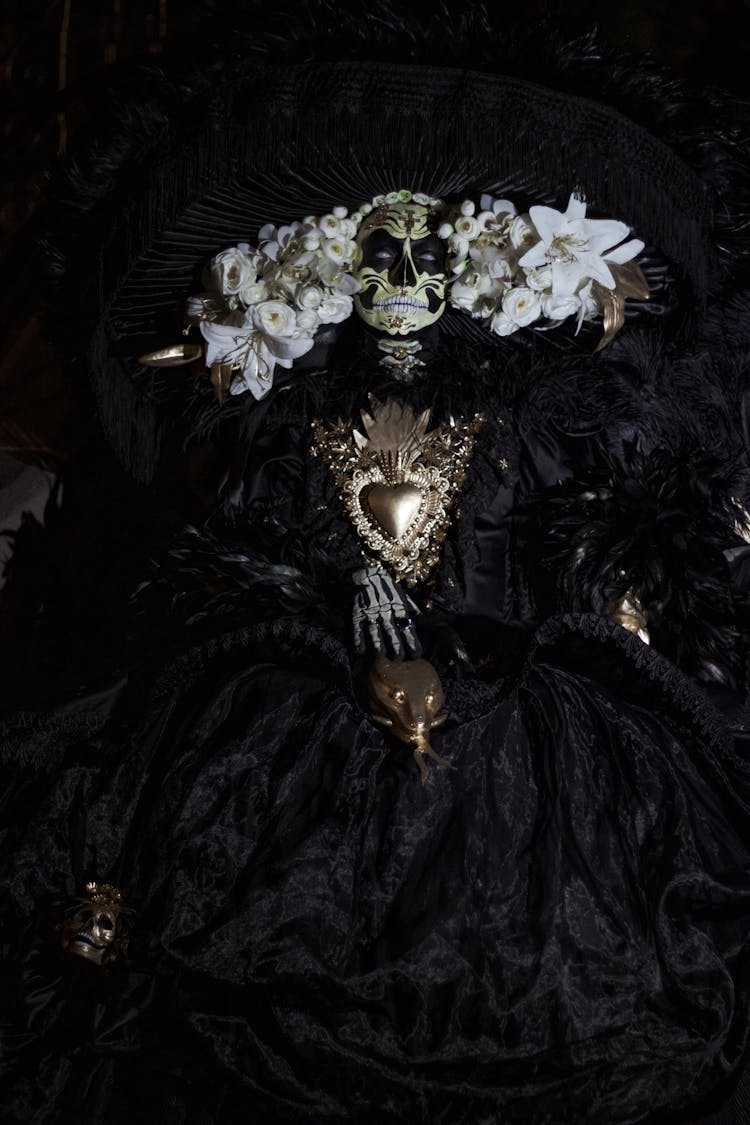 Woman In A Black Costume For The Day Of The Dead In Mexico 