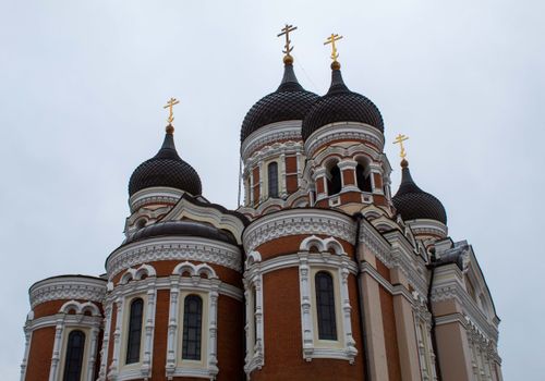 Free Low angle view of Alexander Nevsky Cathedral with iconic domes in Tallinn, Estonia. Stock Photo