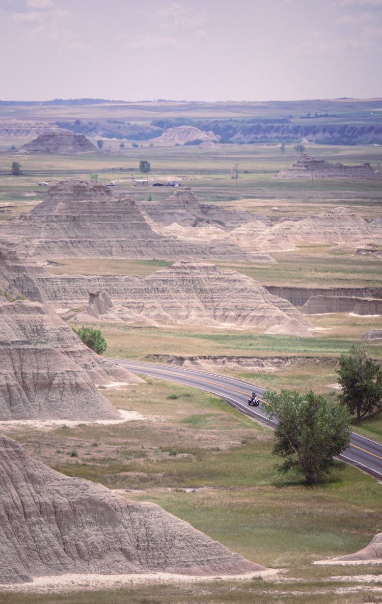 Aerial View Of Highway Through Badlands National Park