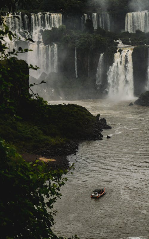 Boat in Front of Iguassu Falls on the Argentine-Brazilian Border