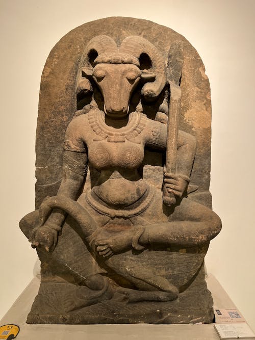 Ancient Indian Statue of a Goddess with Horns