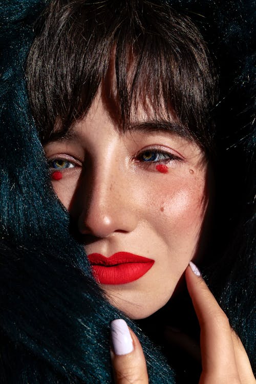 Woman Wearing Red Lipstick 