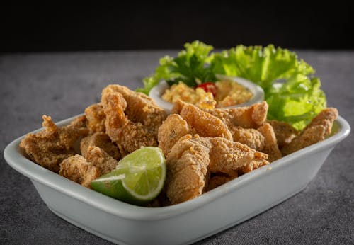 Tasty Fried Food on White Ceramic Tray