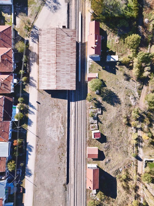Бесплатное стоковое фото с вертикальный выстрел, деревья, железнодорожная станция