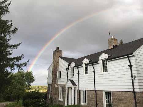 雨后，加拿大米尔顿郊区的房屋在令人惊叹的彩虹下显得格外美丽