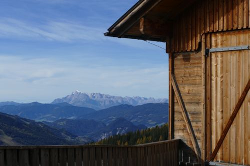 Free Wooden cabin with mountain view in Schladming, Austria. Stock Photo