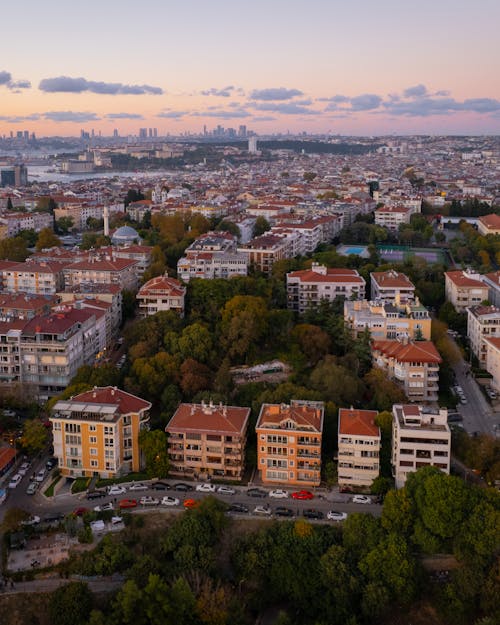 Free Aerial View of City Buildings Near Green Trees Stock Photo