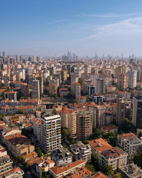 Aerial View of City Buildings Under Blue Sky
