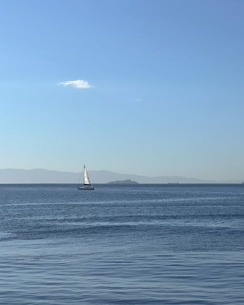 Free A Seascape under a Clear Blue Sky at Sea Stock Photo