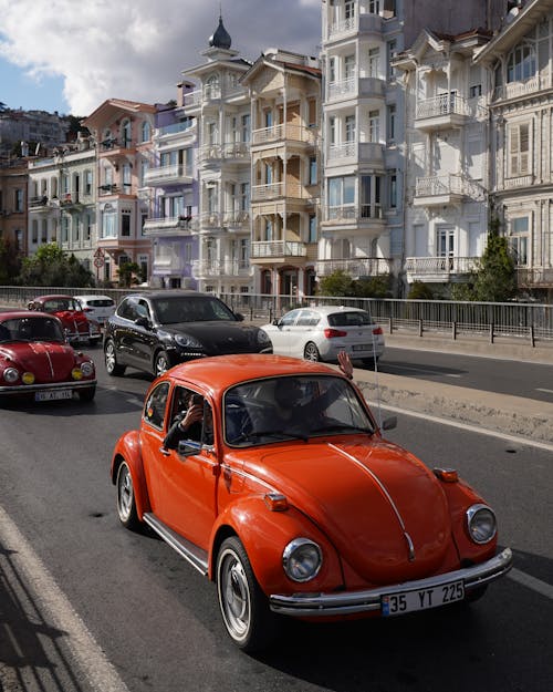 Red Volkswagen Beetle on Street in Istanbul
