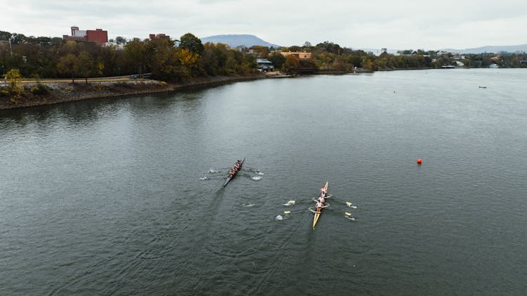 Drone Shot Of Boats On The River