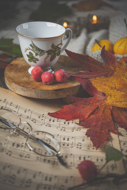 Autumn Still Life with Fallen Leaves and Sheet Music