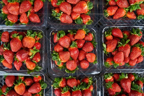 Free Top View Photo of Strawberries on Plastic Container Stock Photo