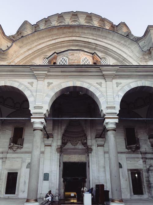 Free Detailed exterior arch of the historic Nurusmaniye Mosque in Istanbul, Turkey. Stock Photo