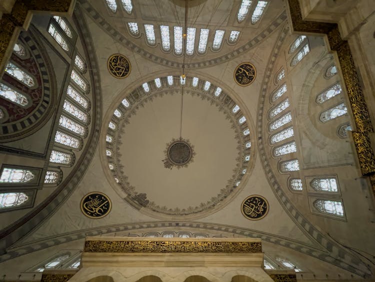 Low-Angle Shot Of An Intricate Design Of A Ceiling