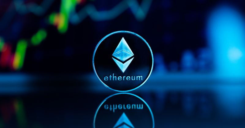 Abstract editorial data-visualization illustration in balanced, blue-toned tones representing ETH and the broader cryptocurrency market — crypto scenario analysis.