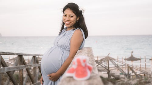 Pregnant Woman in Blue Dress