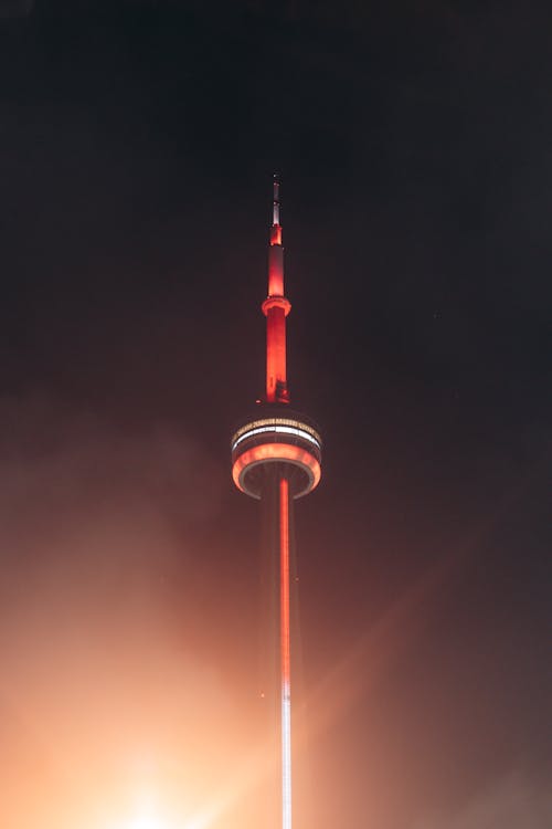 Illuminated CN Tower during Night Time