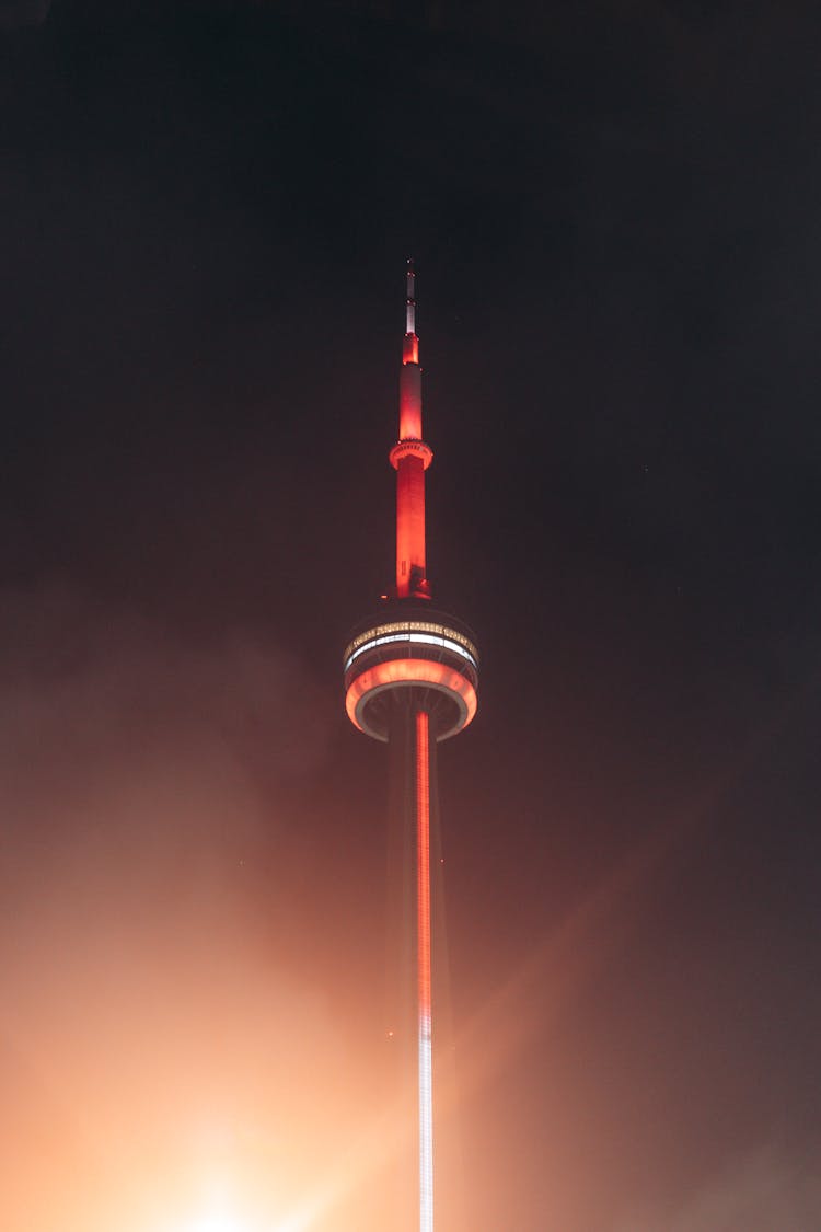 Illuminated CN Tower During Night Time