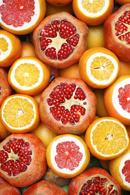 oranges, grapefruits, and pomegranates