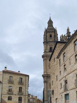 Beautiful view of the baroque architecture La Clerecía church tower in Salamanca, Spain.